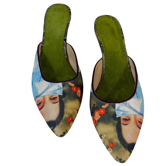 Rare Suzhou Cobblers “In The Mood” Green Wool Felt Handmade Kitten Heel - Picture 2 of 12